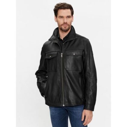 BOSS Mens Black Jonova1 Leather Jacket by Designer Wear GBP199 - Grab Your Coat!
