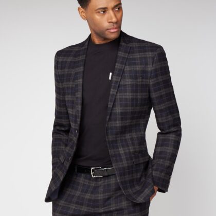 Blue Black Brushed Check Slim Fit Suit Jacket 36R Black by Ben Sherman GBP53.0000 - Grab Your Coat!