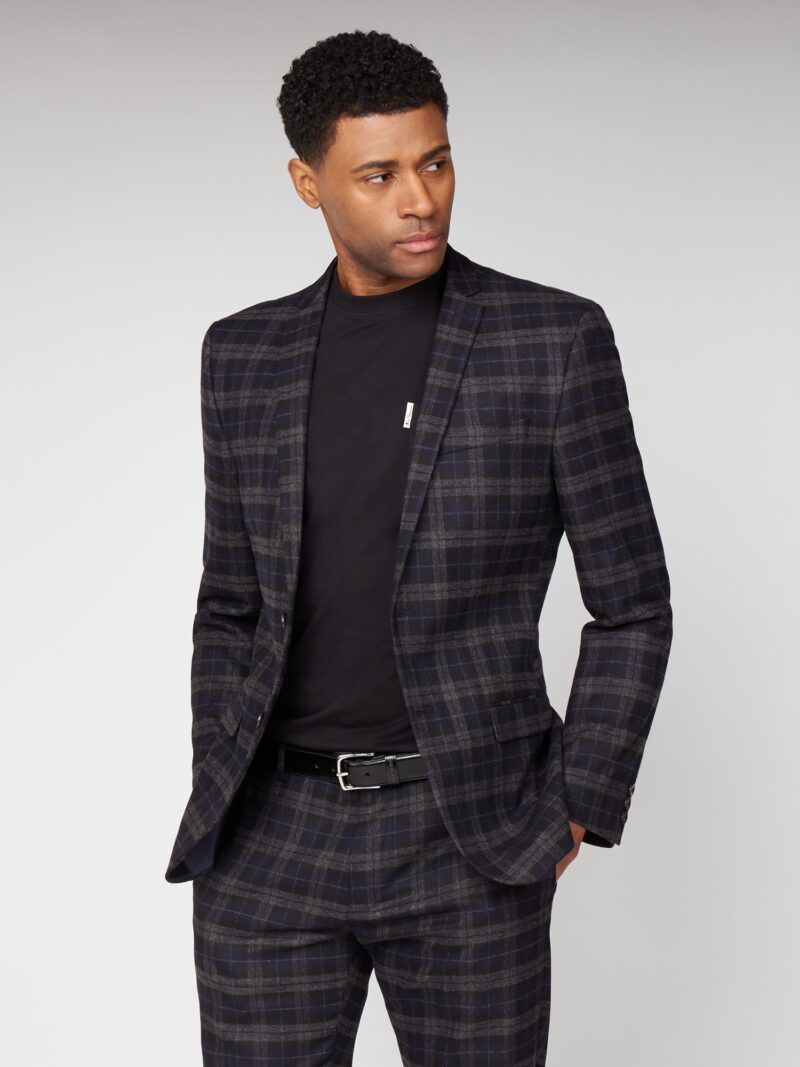 Blue Black Brushed Check Slim Fit Suit Jacket 36R Black by Ben Sherman GBP53.0000 - Grab Your Coat!