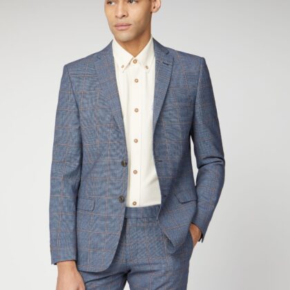 Blue Rust Windowpane Check Tailored Fit Suit Jacket 46R Blue by Ben Sherman GBP100.0000 - Grab Your Coat!