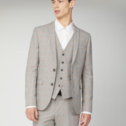 Grey Orange Prince of Wales Check Skinny Fit Suit Jacket 34R Grey by Ben Sherman GBP105.0000 - Grab Your Coat!