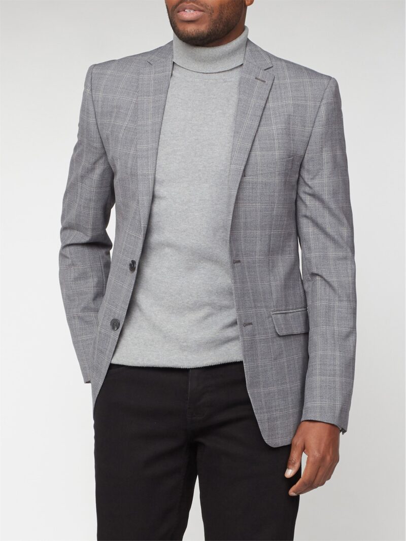 Grey Windowpane Check Suit Jacket 40L Grey by Ben Sherman GBP44.0000 - Grab Your Coat!