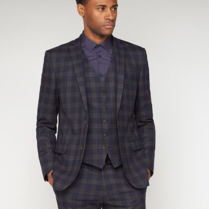Navy Caramel Check Slim Fit Suit Jacket 38S Navy by Ben Sherman GBP95.0000 - Grab Your Coat!