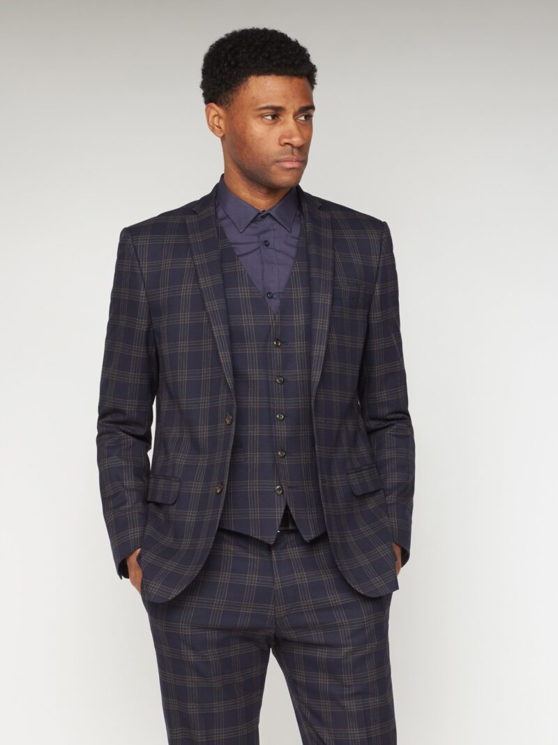 Navy Caramel Check Slim Fit Suit Jacket 38S Navy by Ben Sherman GBP95.0000 - Grab Your Coat!