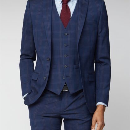 Navy Pink Bold Check Slim Fit Suit Jacket 38L Navy by Ben Sherman GBP129.0000 - Grab Your Coat!