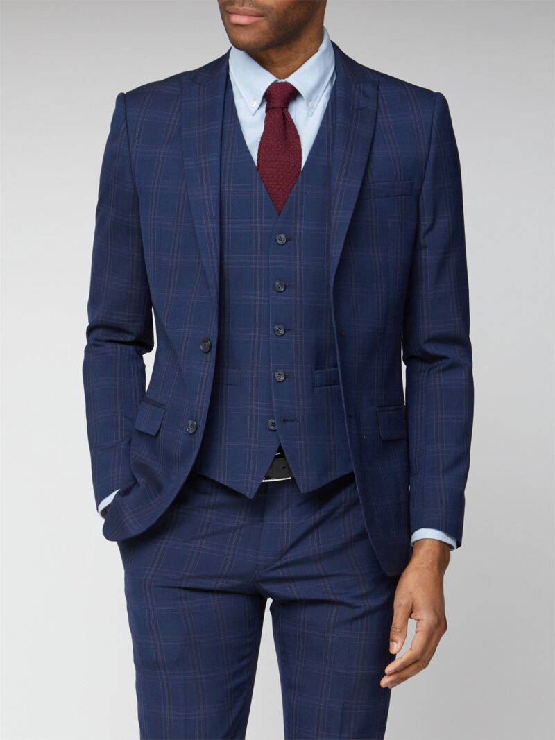 Navy Pink Bold Check Slim Fit Suit Jacket 38L Navy by Ben Sherman GBP129.0000 - Grab Your Coat!