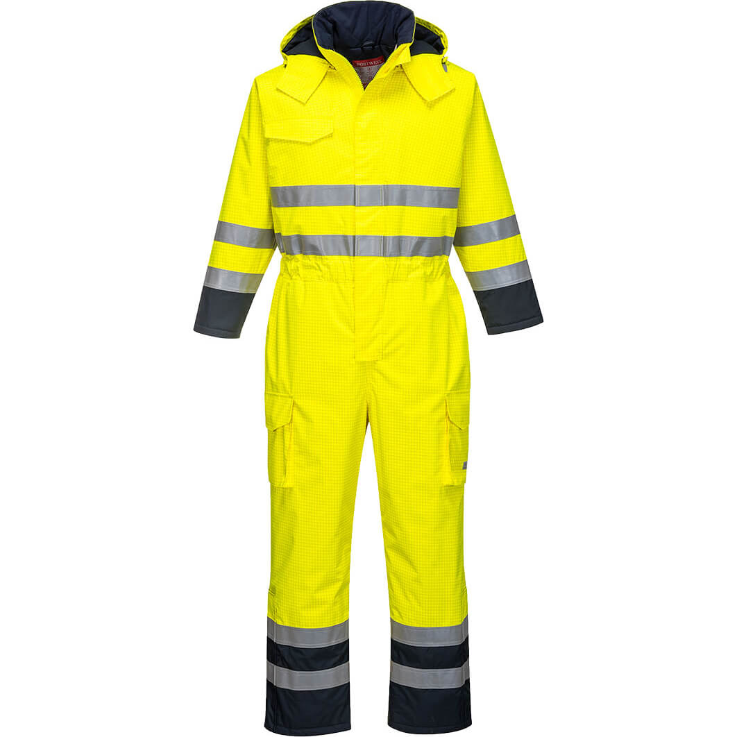 Biz Flame Hi Vis Flame Resistant Rain Multi Coverall Yellow / Navy L ...