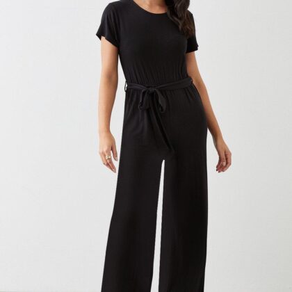 Dorothy Perkins Womens Black Short Sleeve Tie Waist Jumpsuit by Dorothy Perkins UK GBP11.70 - Grab Your Coat!