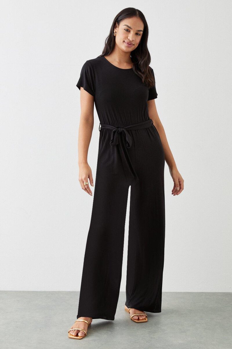 Dorothy Perkins Womens Black Short Sleeve Tie Waist Jumpsuit by Dorothy Perkins UK GBP11.70 - Grab Your Coat!