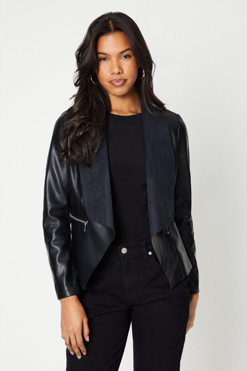 Dorothy Perkins Womens Faux Leather Waterfall Jacket by Dorothy Perkins UK GBP47.20 - Grab Your Coat!