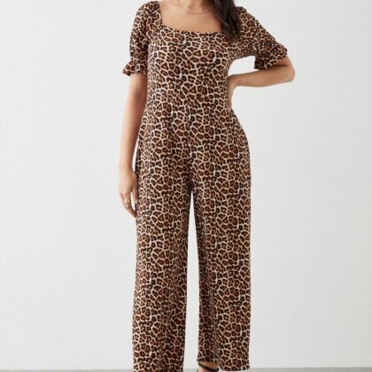 Dorothy Perkins Womens Leopard Printed Textured Square Neck Jumpsuit by Dorothy Perkins UK GBP7.80 - Grab Your Coat!