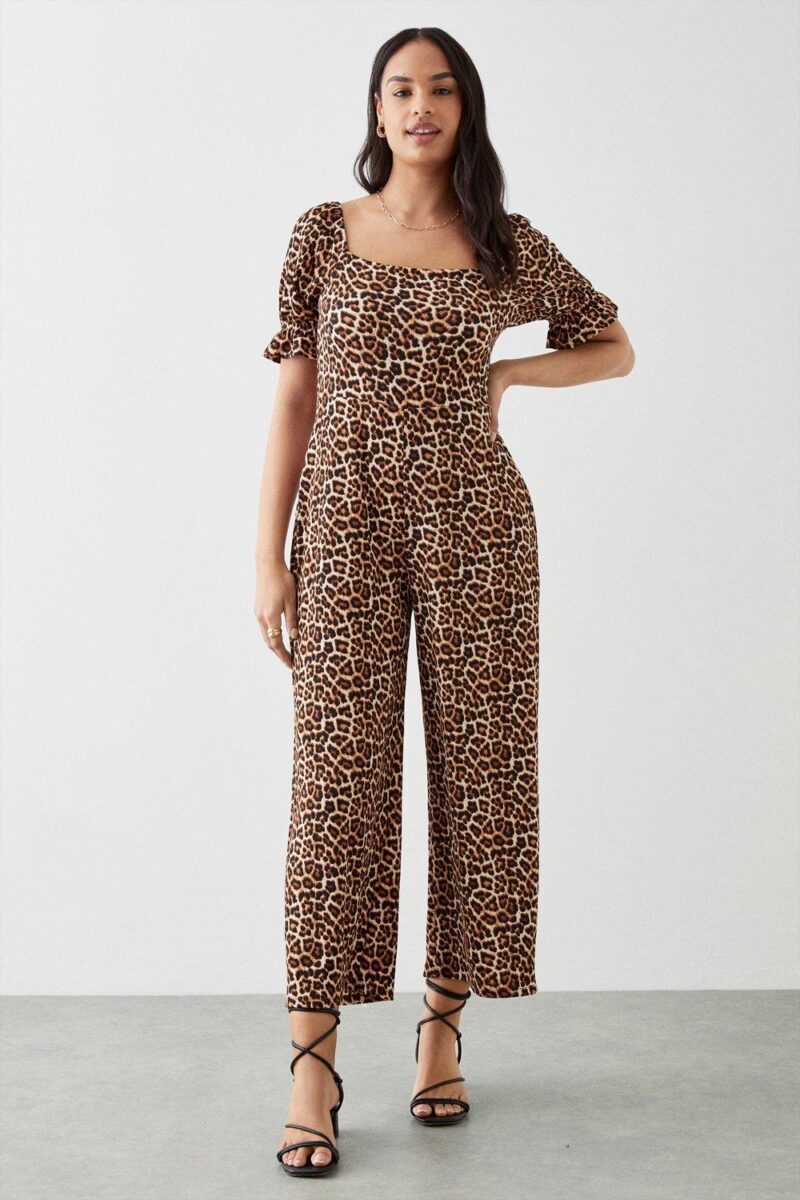 Dorothy Perkins Womens Leopard Printed Textured Square Neck Jumpsuit by Dorothy Perkins UK GBP7.80 - Grab Your Coat!