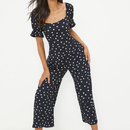 Dorothy Perkins Womens Navy Spot Printed Textured Square Neck Jumpsuit by Dorothy Perkins UK GBP13.65 - Grab Your Coat!
