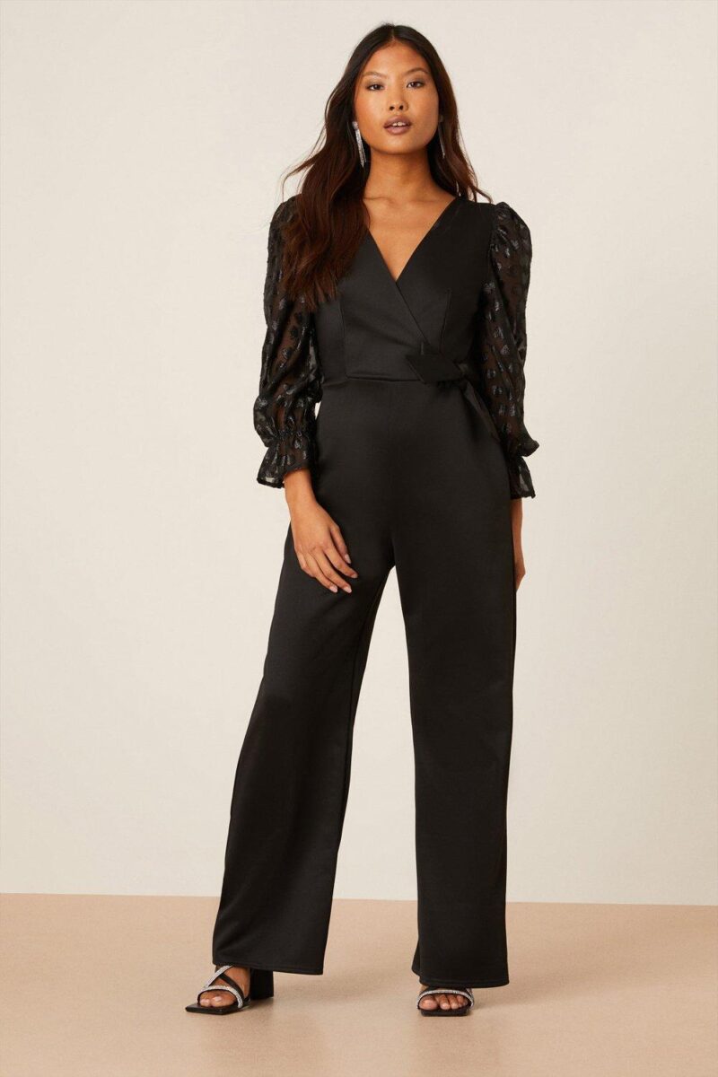 Dorothy Perkins Womens Petite Chiffon Sleeve Jumpsuit by Dorothy Perkins UK GBP22.00 - Grab Your Coat!