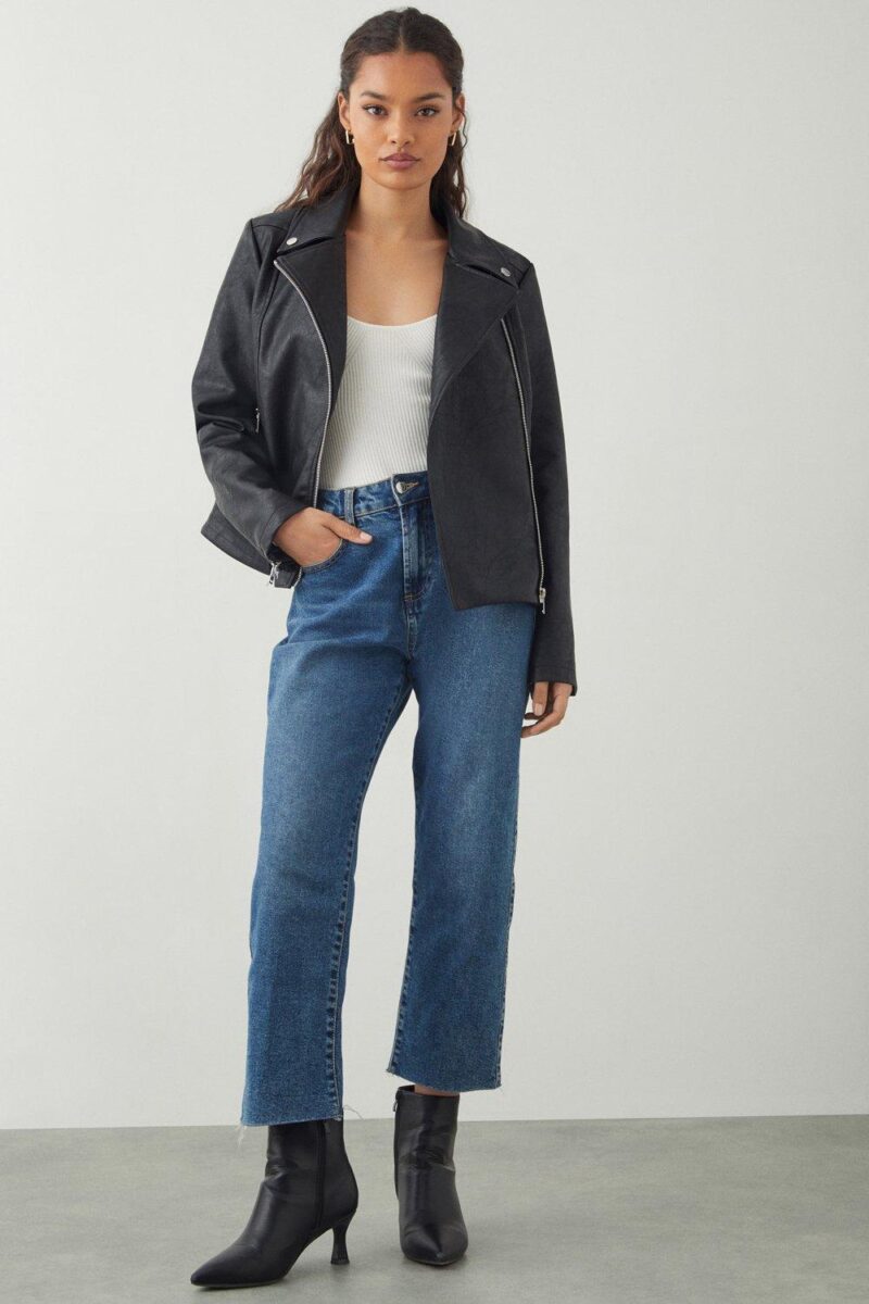 Dorothy Perkins Womens Petite Faux Leather Biker Jacket by Dorothy Perkins UK GBP47.20 - Grab Your Coat!