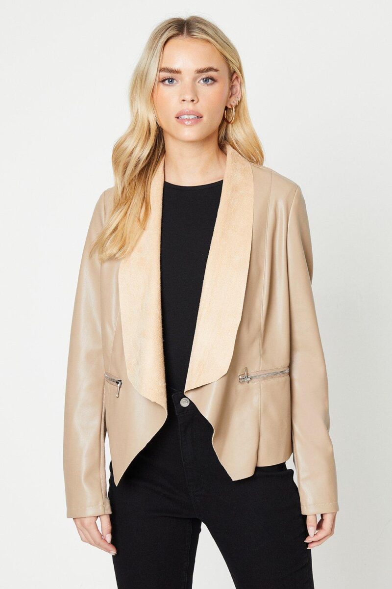 Dorothy Perkins Womens Petite Faux Leather Waterfall Jacket by Dorothy Perkins UK GBP35.40 - Grab Your Coat!