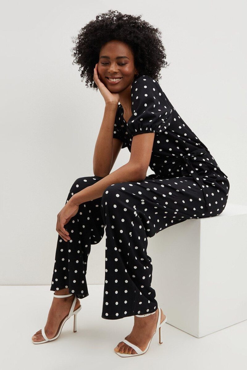 Dorothy Perkins Womens Tall Mono Spot Print V Neck Jumpsuit by Dorothy Perkins UK GBP45.00 - Grab Your Coat!