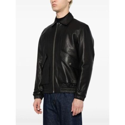 HUGO Mens Black Ladam Leather Bomber Jacket by Designer Wear GBP319 - Grab Your Coat!
