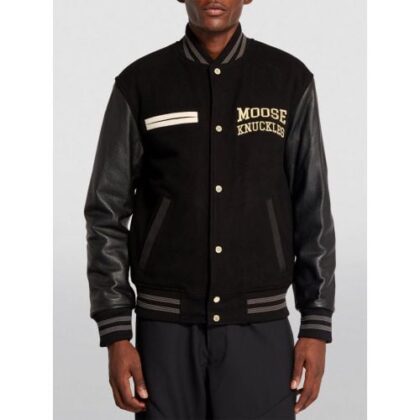 Moose Knuckles Mens Black Gold Moose Varsity Bomber Jacket by Designer Wear GBP675 - Grab Your Coat!