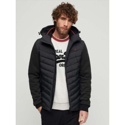 Superdry Mens Black Hooded Storm Hybrid Padded Jacket by Designer Wear GBP71 - Grab Your Coat!