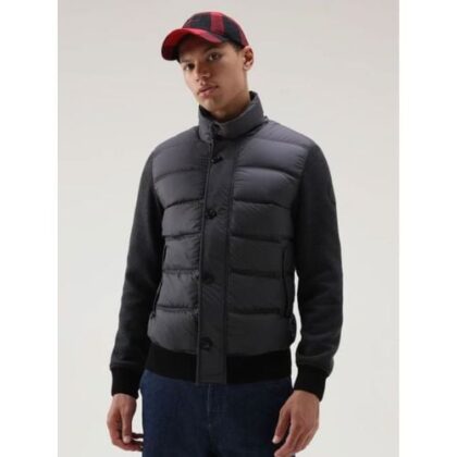 Woolrich Mens Charcoal Melange Wool Bonded Hybrid Fleece Jacket by Designer Wear GBP324 - Grab Your Coat!